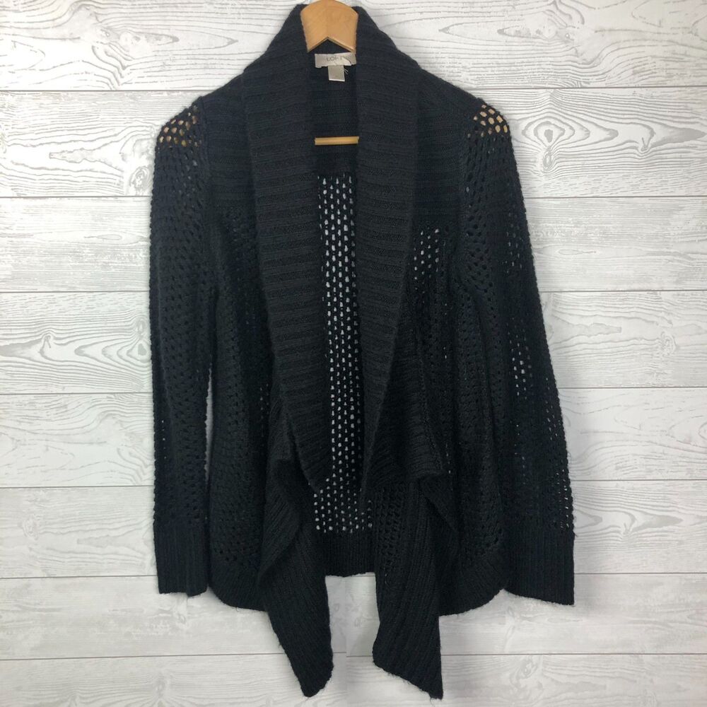 Ann Taylor LOFT Women's Medium Open Front Cardigan Sweater Long Sleeve Black